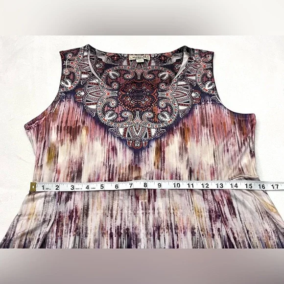 ONE WORLD Live & Let Live Sleeveless Boho Ombre Print Paisley Neckline Dress - Picture 9 of 16